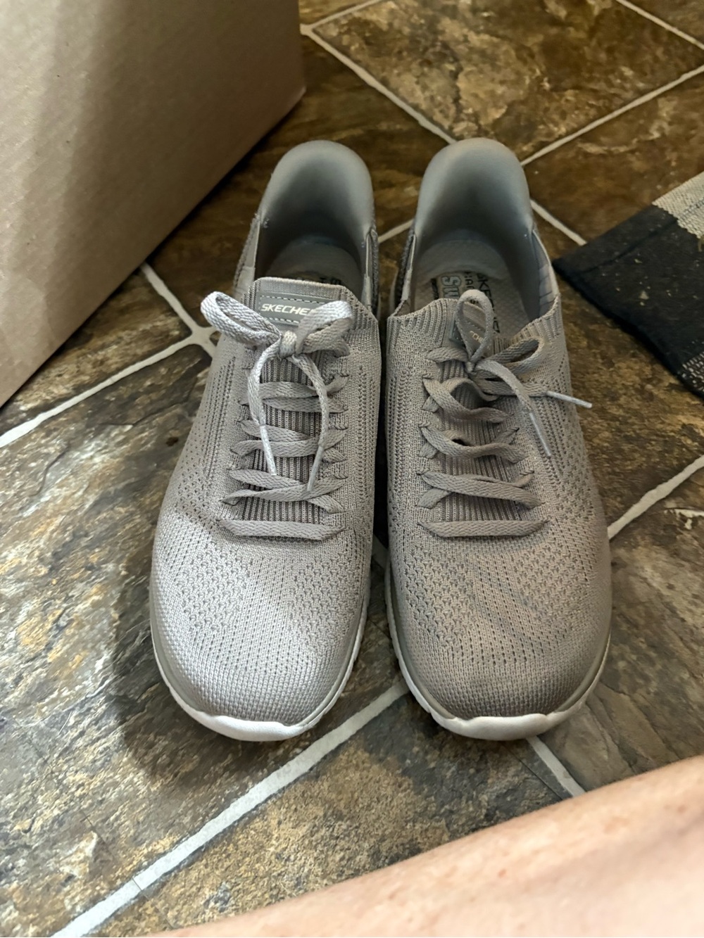 Skechers Men's Knit Lace-Up Sneakers in Light Gray